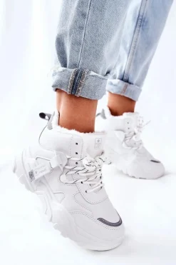 Damskie Evento Damskie Ocieplane Sneakersy Śniegowce Białe Kaphia