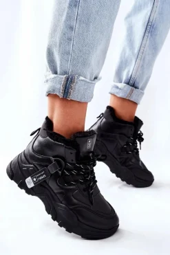 Sale Evento Damskie Ocieplane Sneakersy Śniegowce Czarne Kaphia