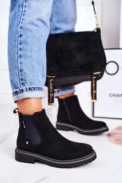 Damskie Boto Damskie Ocieplane Sztyblety Botki Czarne Zamszowe Traveler