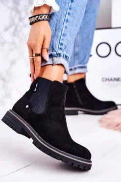 Damskie Boto Damskie Ocieplane Sztyblety Botki Czarne Zamszowe Traveler