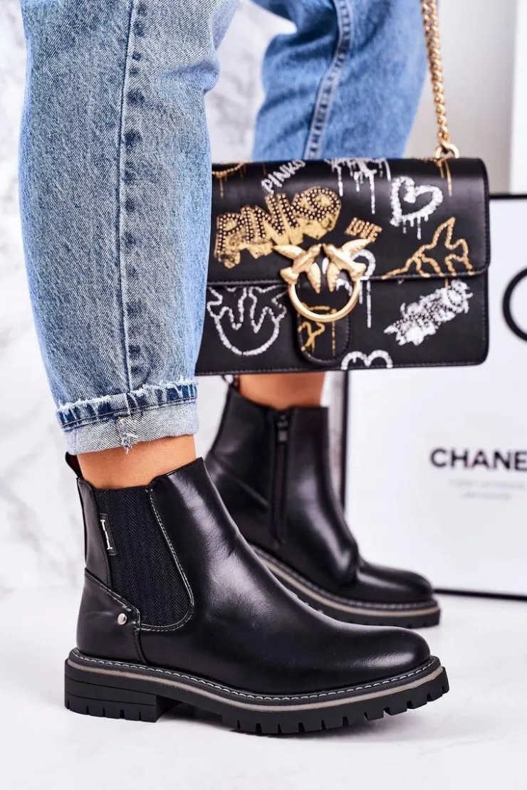 Online Boto Damskie Ocieplane Sztyblety Botki Czarne Traveler