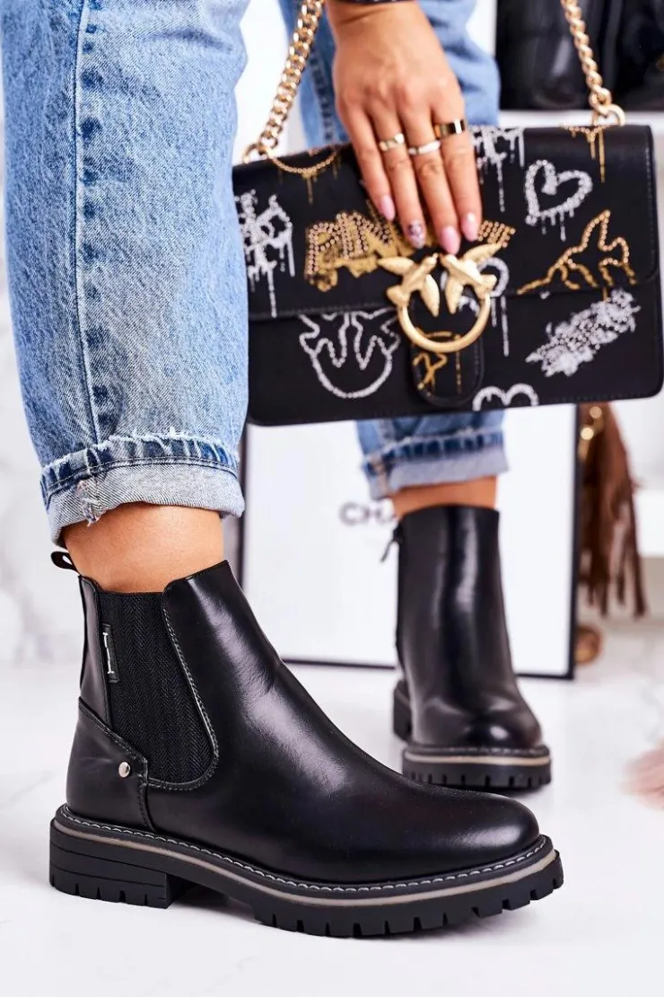 Online Boto Damskie Ocieplane Sztyblety Botki Czarne Traveler