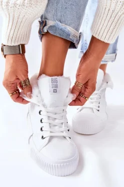 Damskie Big Star Shoes Damskie Ocieplane Trampki BIG STAR II274156 Białe