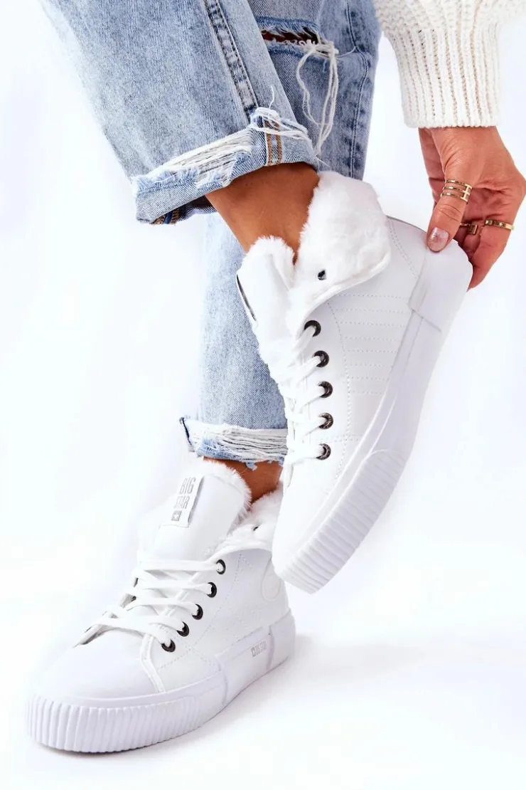 Damskie Big Star Shoes Damskie Ocieplane Trampki BIG STAR II274156 Białe