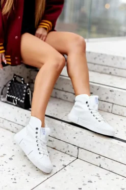 Damskie Big Star Shoes Damskie Ocieplane Trampki BIG STAR II274156 Białe