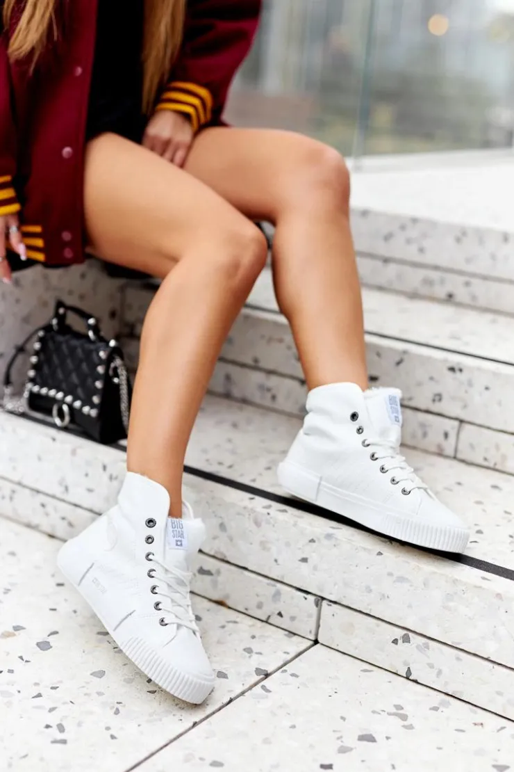 Damskie Big Star Shoes Damskie Ocieplane Trampki BIG STAR II274156 Białe