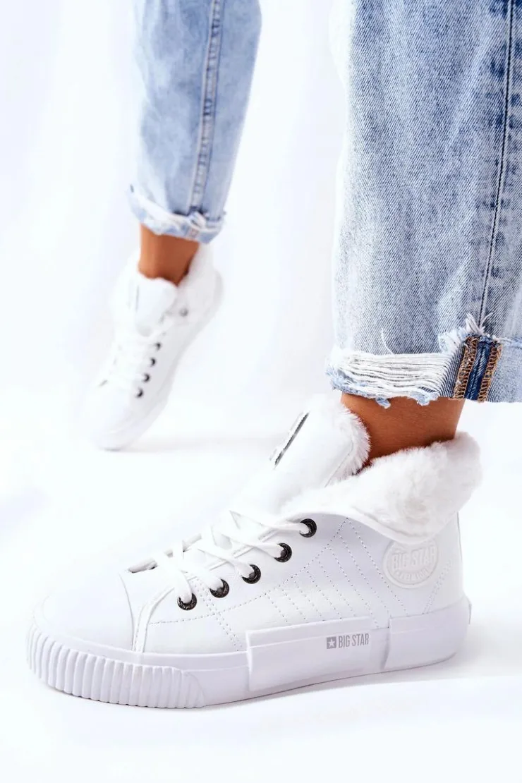 Damskie Big Star Shoes Damskie Ocieplane Trampki BIG STAR II274156 Białe