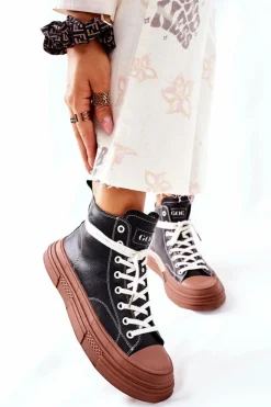 GOE Trampki Ocieplane|Trampki Damskie Wysokie*Damskie Ocieplane Trampki Wysokie II2N4033 Czarne