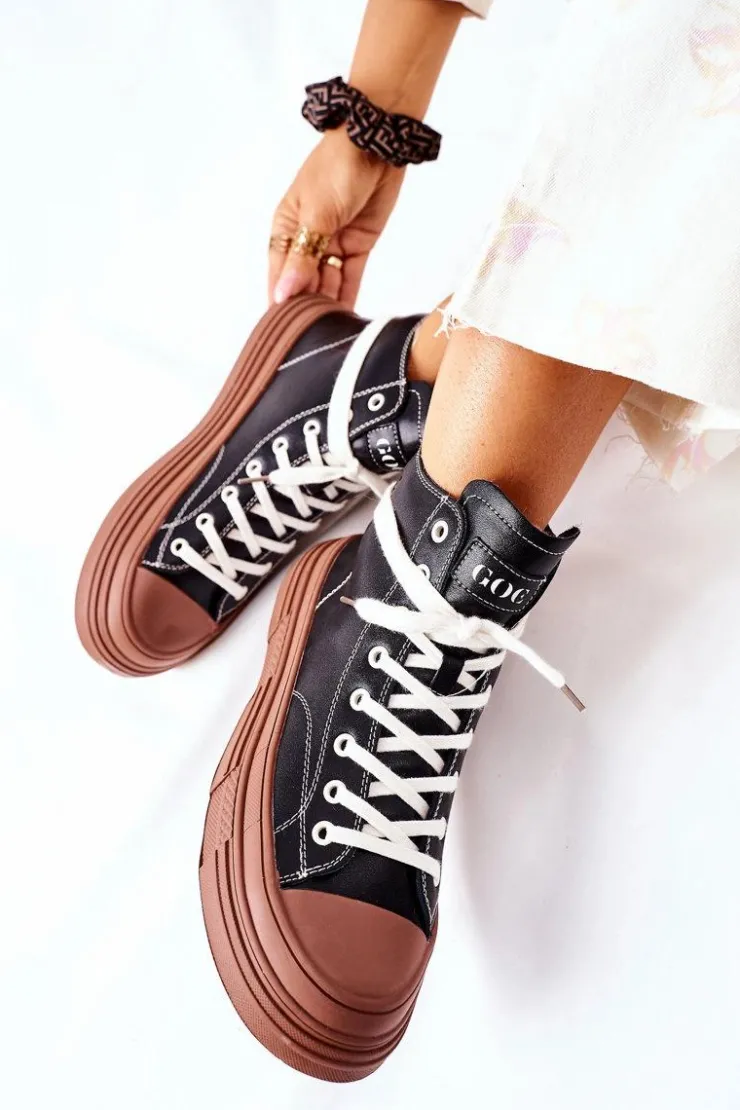 GOE Trampki Ocieplane|Trampki Damskie Wysokie*Damskie Ocieplane Trampki Wysokie II2N4033 Czarne