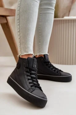 New Big Star Shoes Damskie Ocieplane Trampki Z Eko Skóry Big Star OO274790 Czarne Czarny