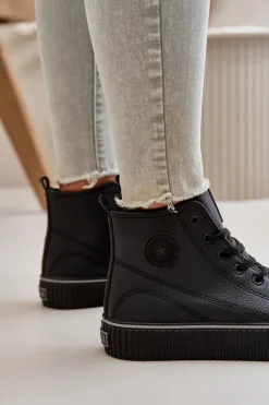 New Big Star Shoes Damskie Ocieplane Trampki Z Eko Skóry Big Star OO274790 Czarne Czarny