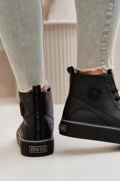 New Big Star Shoes Damskie Ocieplane Trampki Z Eko Skóry Big Star OO274790 Czarne Czarny