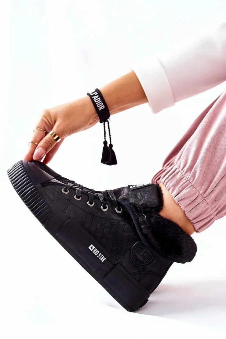 Damskie Big Star Shoes Damskie Ocieplane Trampki BIG STAR II274155 Czarne