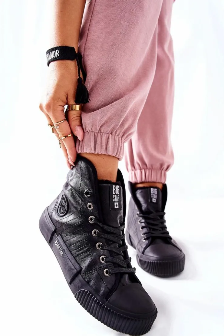 Damskie Big Star Shoes Damskie Ocieplane Trampki BIG STAR II274155 Czarne