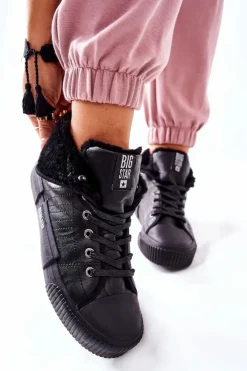 Damskie Big Star Shoes Damskie Ocieplane Trampki BIG STAR II274155 Czarne