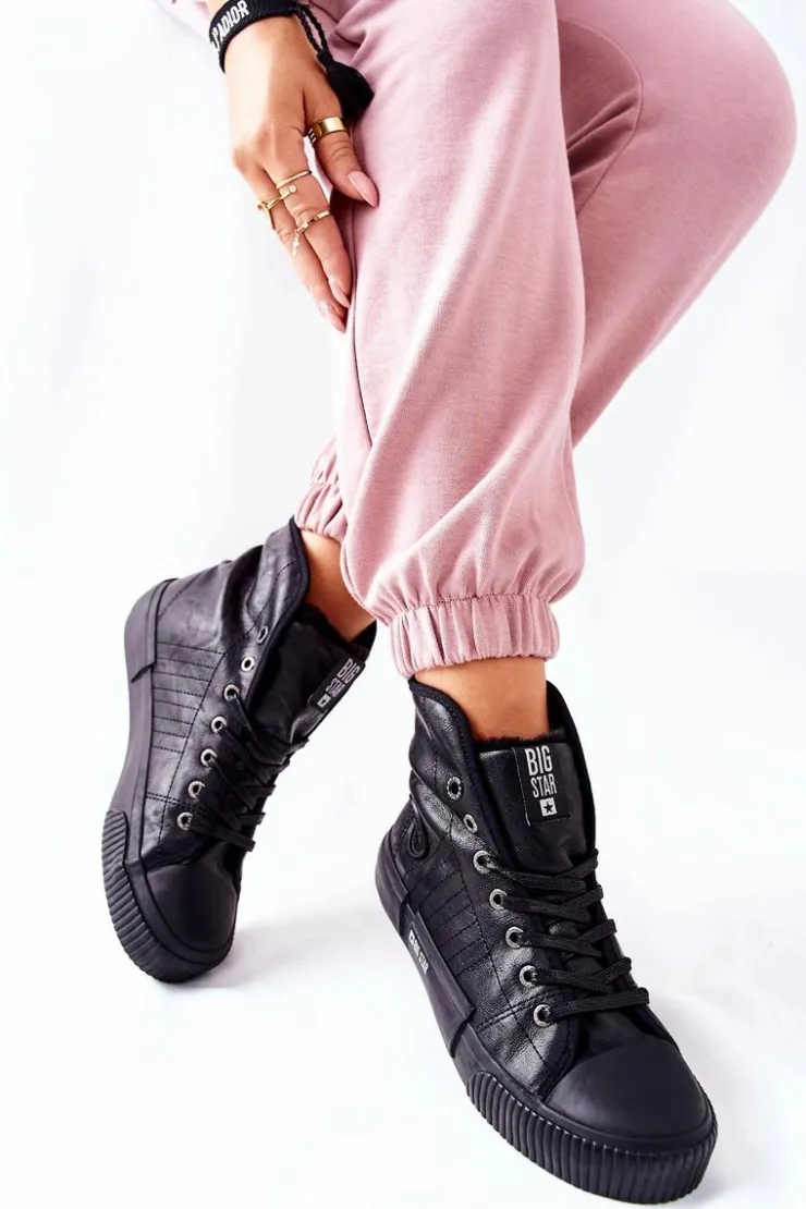 Damskie Big Star Shoes Damskie Ocieplane Trampki BIG STAR II274155 Czarne