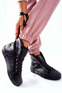 Damskie Big Star Shoes Damskie Ocieplane Trampki BIG STAR II274155 Czarne