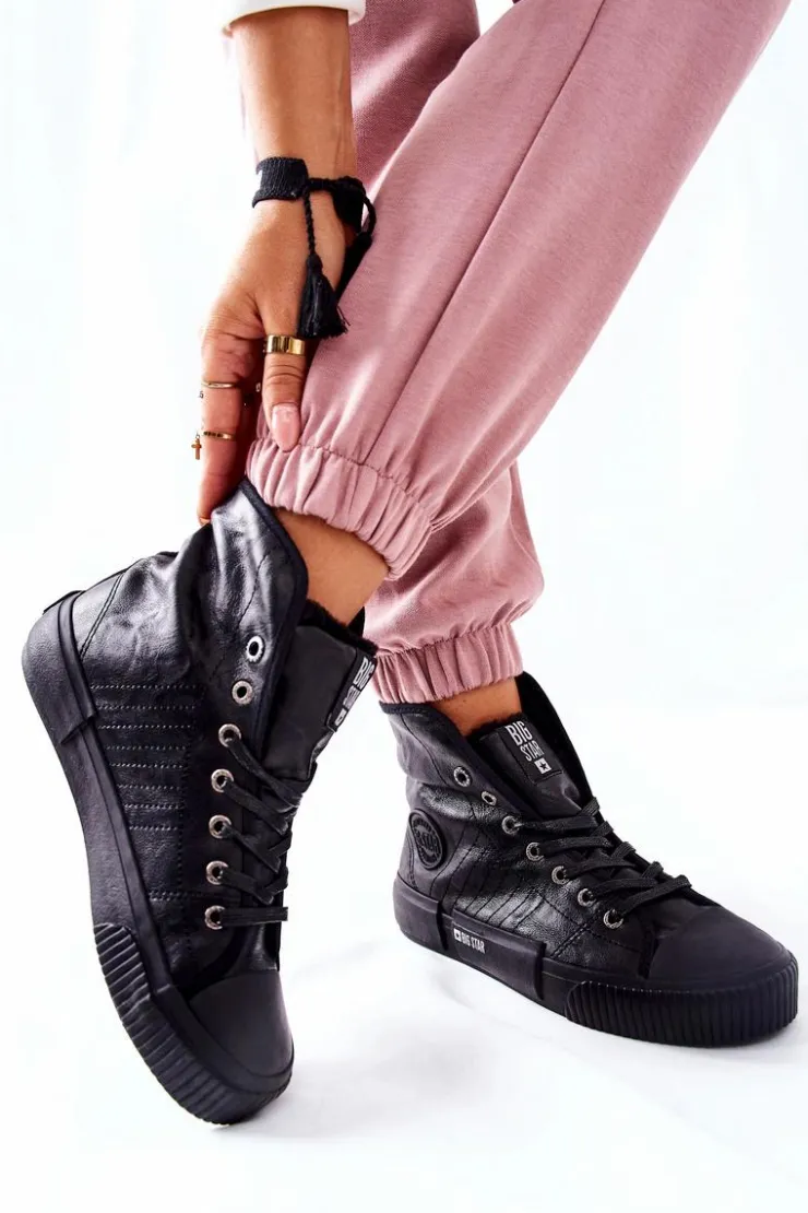 Damskie Big Star Shoes Damskie Ocieplane Trampki BIG STAR II274155 Czarne