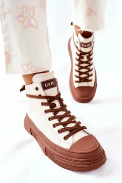 Sale GOE Damskie Ocieplane Trampki Wysokie II2N4034 Białe