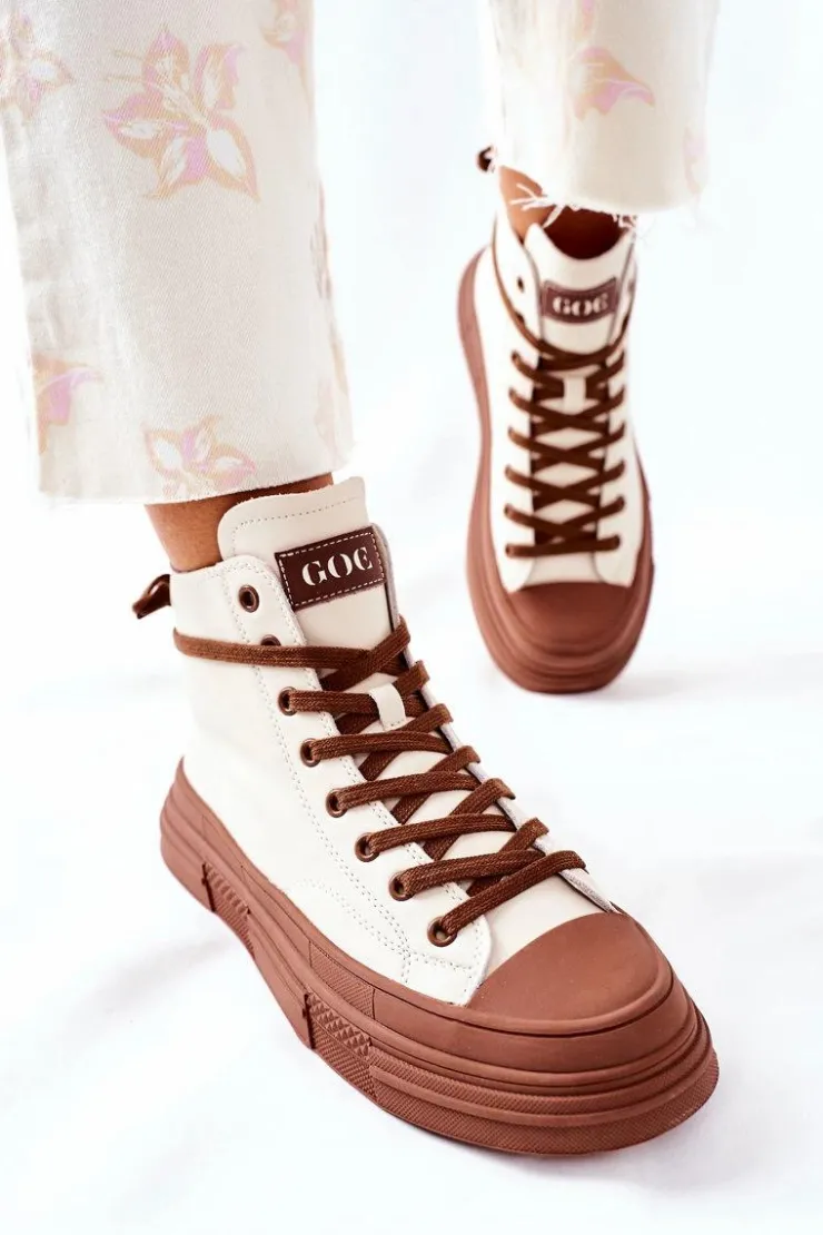 Sale GOE Damskie Ocieplane Trampki Wysokie II2N4034 Białe