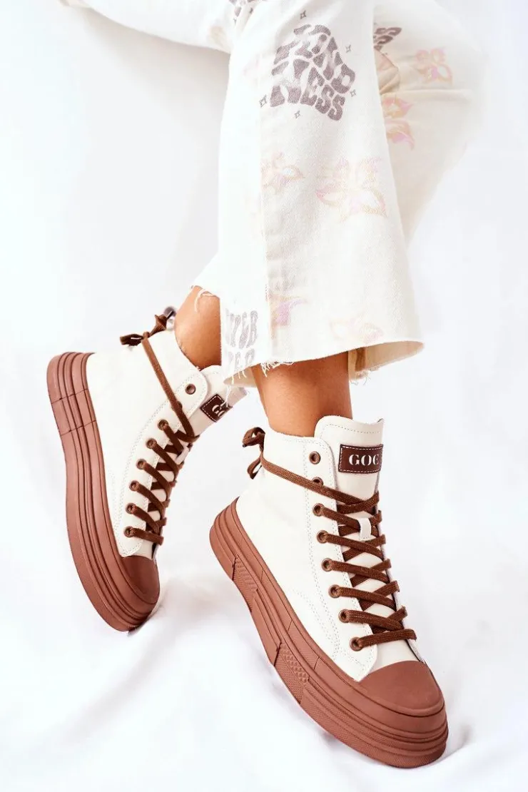 Sale GOE Damskie Ocieplane Trampki Wysokie II2N4034 Białe