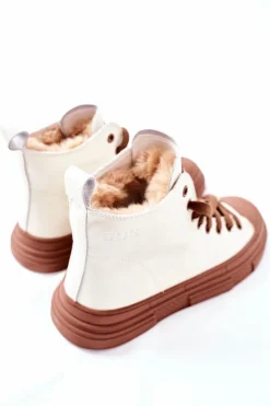 Sale GOE Damskie Ocieplane Trampki Wysokie II2N4034 Białe