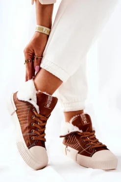Damskie Big Star Shoes Damskie Ocieplane Trampki BIG STAR II274152 Camel