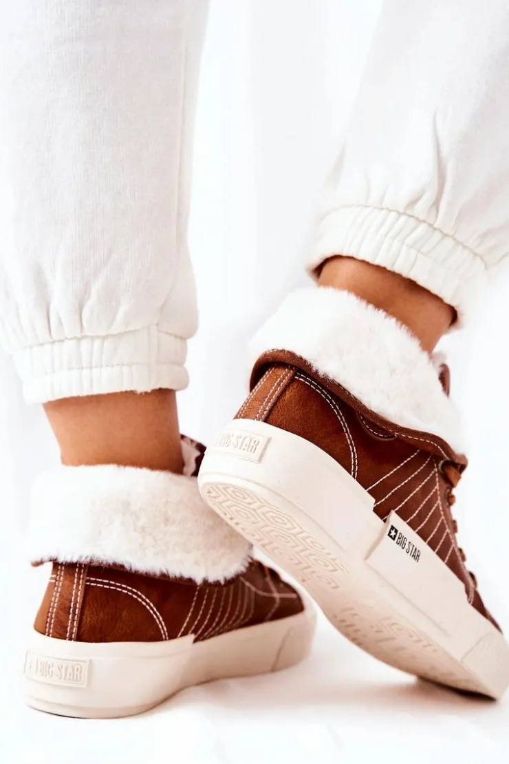 Damskie Big Star Shoes Damskie Ocieplane Trampki BIG STAR II274152 Camel