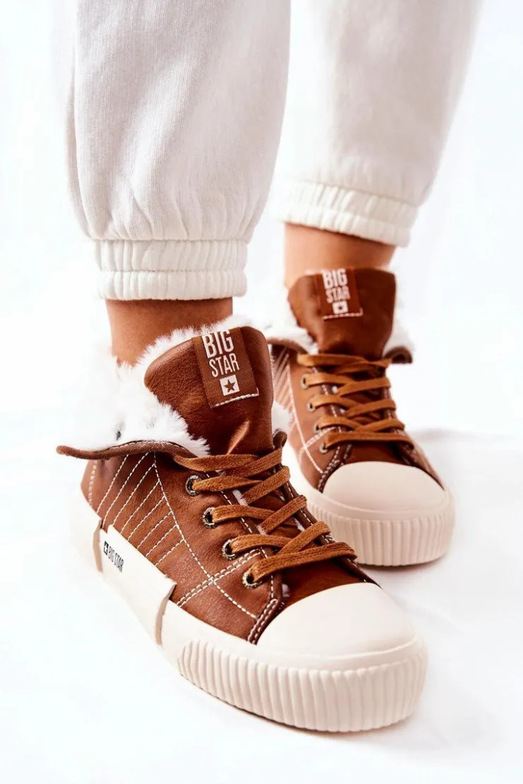 Damskie Big Star Shoes Damskie Ocieplane Trampki BIG STAR II274152 Camel
