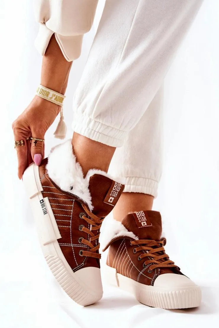 Damskie Big Star Shoes Damskie Ocieplane Trampki BIG STAR II274152 Camel