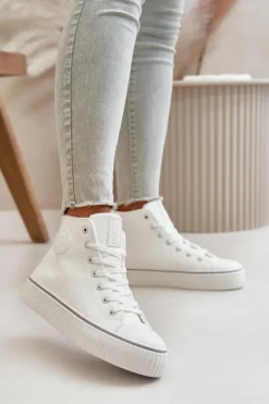 Damskie Big Star Shoes Damskie Ocieplane Trampki Z Eko Skóry Big Star OO274788 Białe