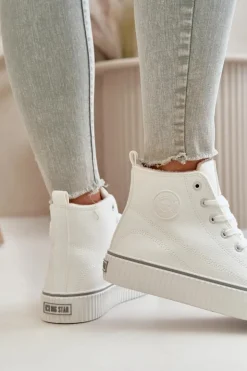 Damskie Big Star Shoes Damskie Ocieplane Trampki Z Eko Skóry Big Star OO274788 Białe