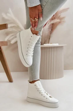 Damskie Big Star Shoes Damskie Ocieplane Trampki Z Eko Skóry Big Star OO274788 Białe