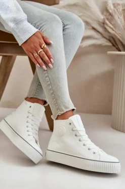 Damskie Big Star Shoes Damskie Ocieplane Trampki Z Eko Skóry Big Star OO274788 Białe