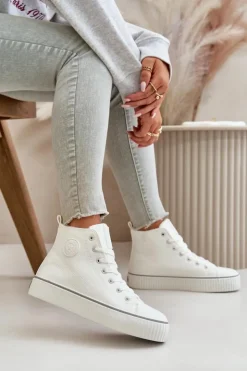 Damskie Big Star Shoes Damskie Ocieplane Trampki Z Eko Skóry Big Star OO274788 Białe