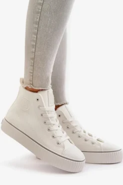 Damskie Big Star Shoes Damskie Ocieplane Trampki Z Eko Skóry Big Star OO274788 Białe