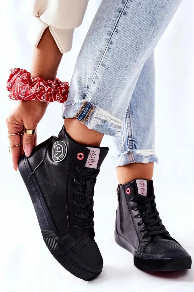 Cross Jeans Trampki Damskie Cross Jeans|Trampki Ocieplane*Damskie Ocieplane Trampki Wysokie Czarne II2R4009C