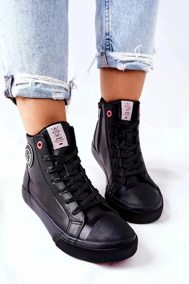 Cross Jeans Trampki Damskie Cross Jeans|Trampki Ocieplane*Damskie Ocieplane Trampki Wysokie Czarne II2R4009C