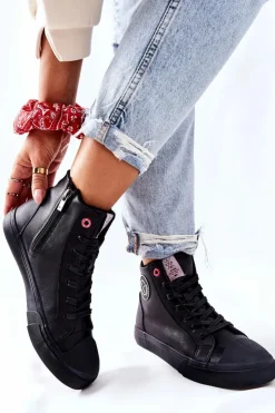 Cross Jeans Trampki Damskie Cross Jeans|Trampki Ocieplane*Damskie Ocieplane Trampki Wysokie Czarne II2R4009C