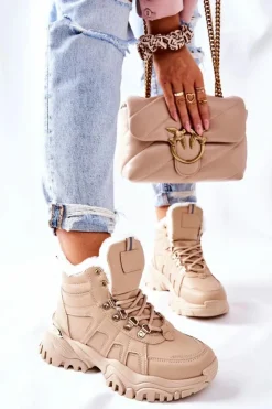 Damskie Boto Damskie Ocieplane Trapery Beżowe Hareshaw