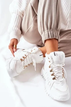 Discount Boto Damskie Ocieplane Trapery Białe Hareshaw