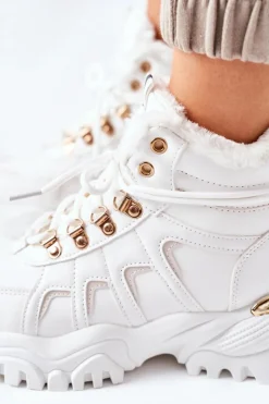 Discount Boto Damskie Ocieplane Trapery Białe Hareshaw