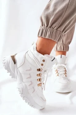 Discount Boto Damskie Ocieplane Trapery Białe Hareshaw