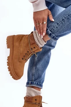 Damskie Cross Jeans Damskie Ocieplane Trapery Camel MM2R4011C