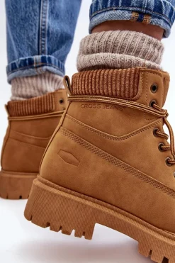 Damskie Cross Jeans Damskie Ocieplane Trapery Camel MM2R4011C