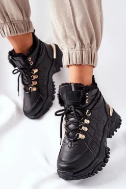 Boto Botki Sznurowane|Czarne Botki*Damskie Ocieplane Trapery Czarne Hareshaw