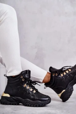 Boto Botki Sznurowane|Czarne Botki*Damskie Ocieplane Trapery Czarne Hareshaw