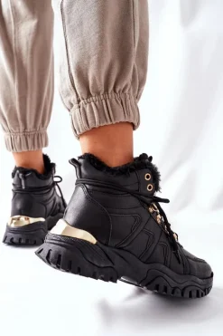 Boto Botki Sznurowane|Czarne Botki*Damskie Ocieplane Trapery Czarne Hareshaw