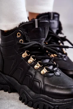 Boto Botki Sznurowane|Czarne Botki*Damskie Ocieplane Trapery Czarne Hareshaw