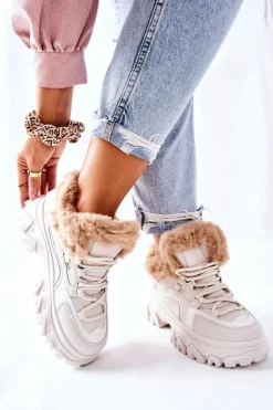 Damskie Boto Damskie Ocieplane Trapery Jasno-Beżowe Limerick